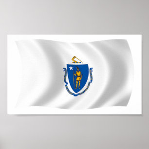 Pôster Cartaz Impresso da Bandeira de Massachusetts