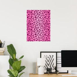 Poster Cartaz Impresso de Leopardo Rosa Elegante