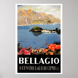 Poster Cartaz Impresso Lago Como Bellagio Vintage Italian