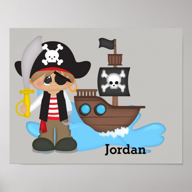 Poster Cartaz Infantil Menino Pirata Bonito (Frente)