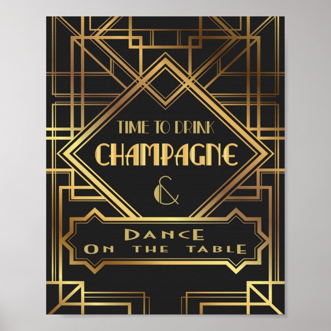 Poster Cartaz inspirado em Gatsby para Beber Champanhe (Frente)