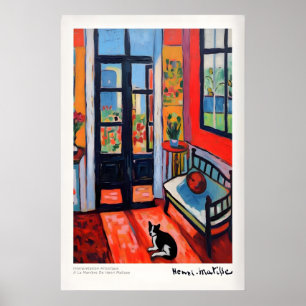 Poster Cartaz Interior com Gato e Porta Aberta