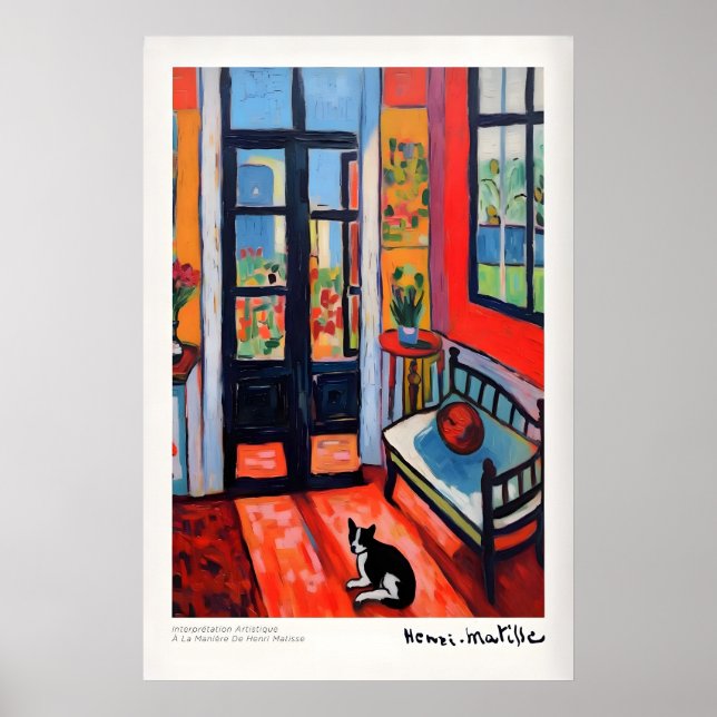 Poster Cartaz Interior com Gato e Porta Aberta (Frente)