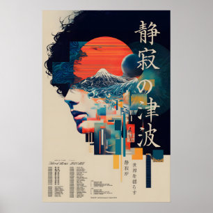 Poster Cartaz Japonês Retro Futurista - Tsunami Silencios