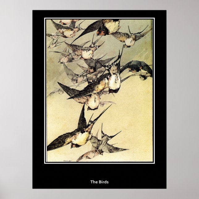 Poster Cartaz Japonês Vintage de Pássaros (Frente)