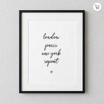 Cartaz 'London Paris New York Repeat' | Rosa 8x10