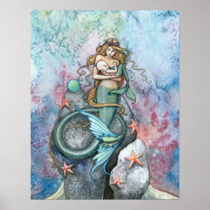Poster Cartaz Mãe e Bebê Sereia Amor Eterno