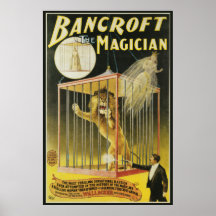 Cartaz Mágico Vintage, Mágico Bancroft e Leão