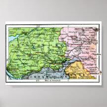Cartaz - Mapa Antigo de Yorkshire/Lancashire
