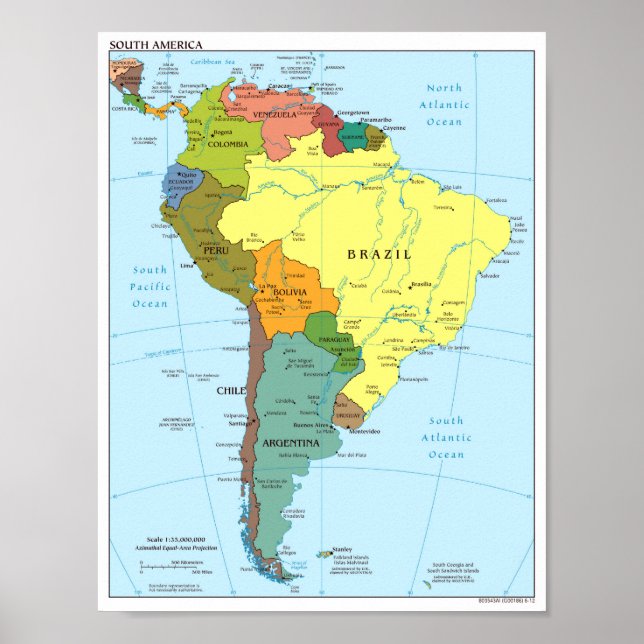 Poster Cartaz - Mapa da América do Sul (Frente)