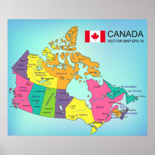 Poster Cartaz - Mapa do Canadá com Províncias