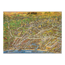Cartaz Mapa Pictórico Vintage Los Angeles 1974