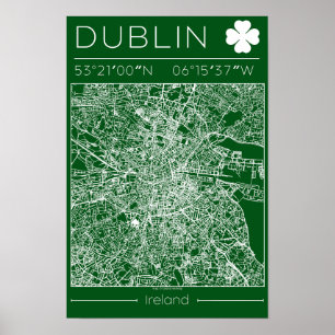 Poster Cartaz Mapa Verde de Dublin Arte Minimalista Irlan