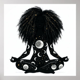 Poster Cartaz Minimalista de Mulher Meditando Celestial