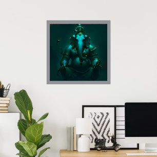 Poster Cartaz Místico do Senhor Ganesha em Neon Azul Mo