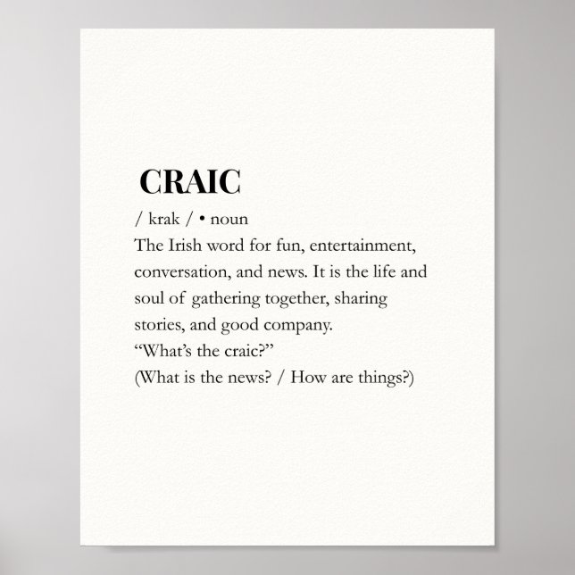 Poster Cartaz Moderno Irlandês de Citação Engraçada Craic (Frente)