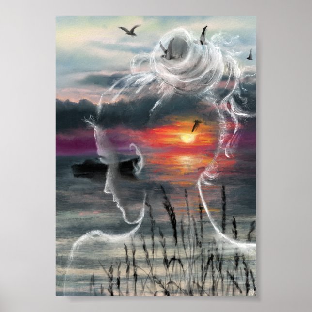 Poster Cartaz Mulher Pôr do Sol (Frente)