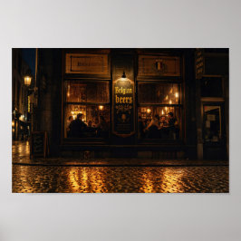 Poster Cartaz Noturno da Cervejaria Belga Iluminada pela 