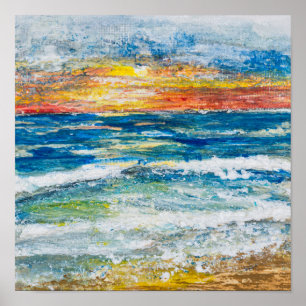 Poster Cartaz - Ondas do Mar Pôr-do-Sol