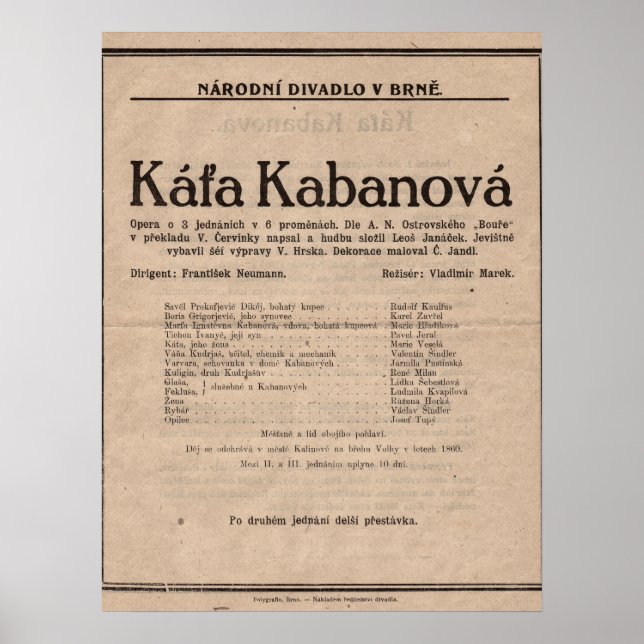 Poster Cartaz - Ópera de Leoš Janáček Káťa Kabanová (Frente)