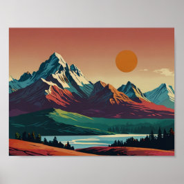 Poster Cartaz Panorâmico de Montanha Modernista de Meados