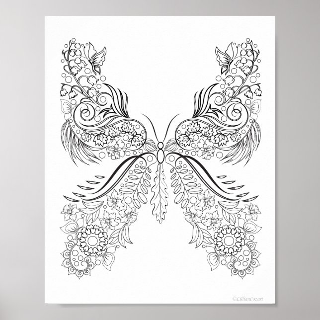 Poster Cartaz para Colorir Borboletas #4 (Frente)