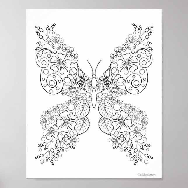 Poster Cartaz para Colorir Borboletas #8 (Frente)