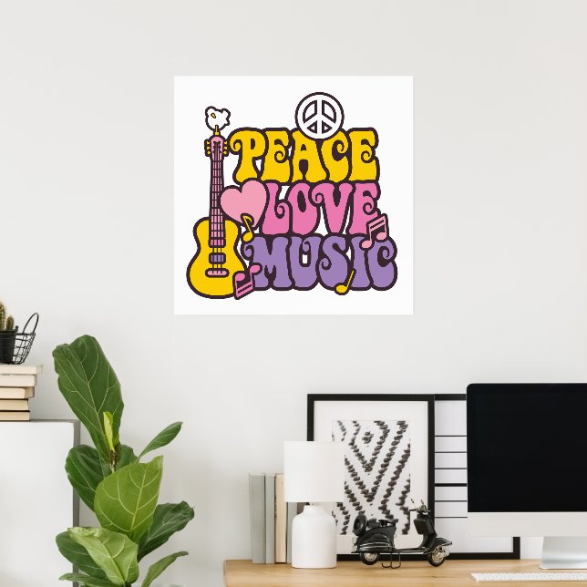 Poster Cartaz Paz, Amor e Música (Escritório em casa)