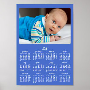 Poster Cartaz Personalizado Azul Calendário Anual 2016