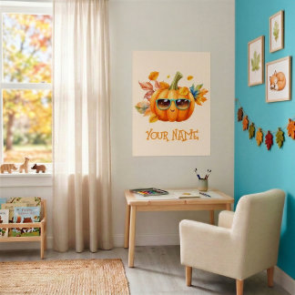 Poster Cartaz Personalizado de Abóbora Sorridente de Outo