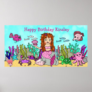 Poster Cartaz Personalizado de Aniversário de Sereia Feli
