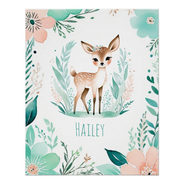 Pôster Cartaz Personalizado de Bebê Boho - Design de Fawn (Frente)
