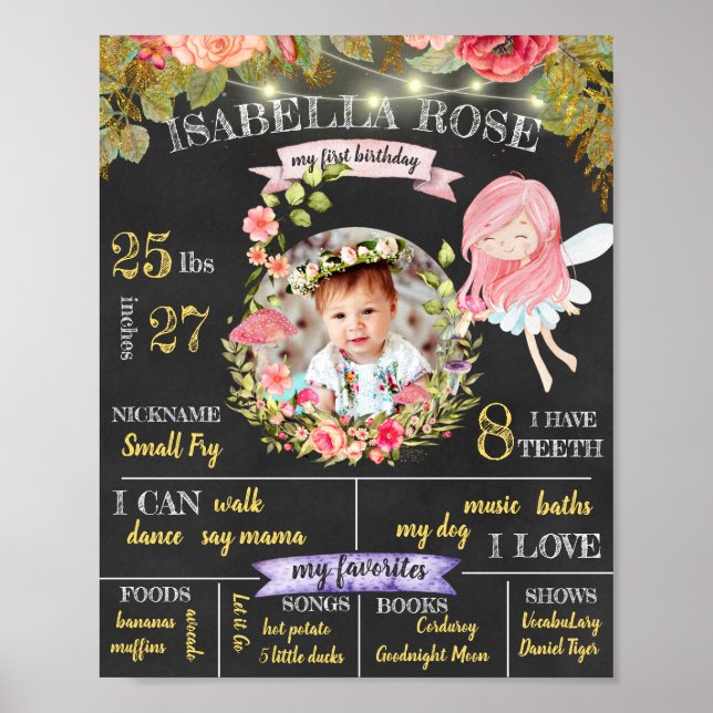 Poster Cartaz Personalizado de Fada para Primeiro Anivers (Frente)
