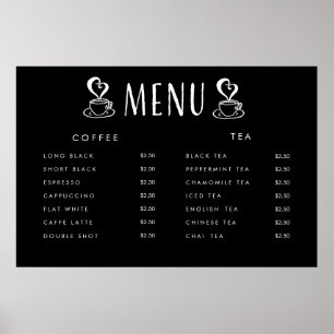 Pôster Cartaz Personalizado de Menu de Preços de Cafeteri