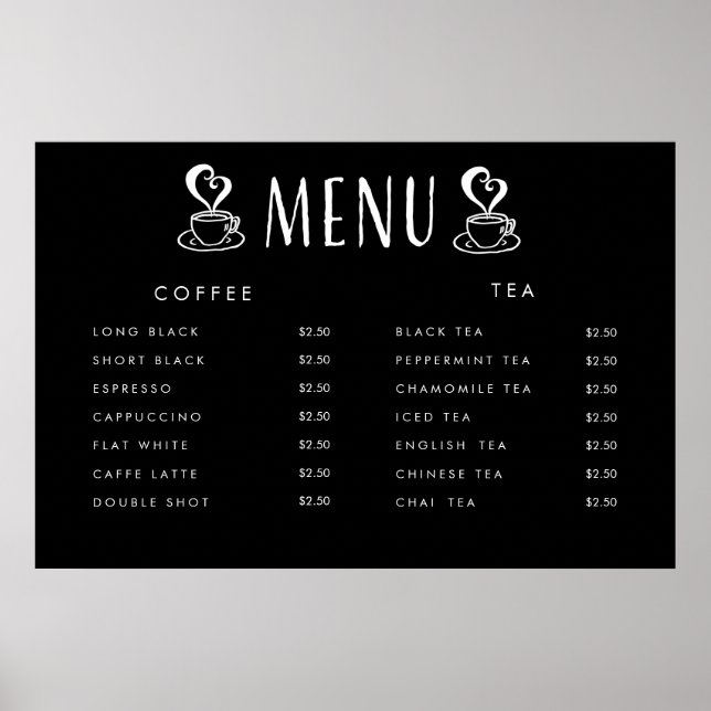Pôster Cartaz Personalizado de Menu de Preços de Cafeteri (Frente)