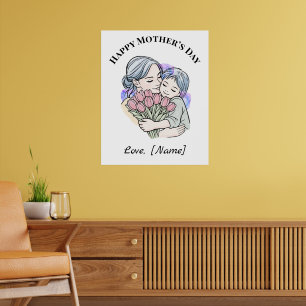 Poster Cartaz Personalizado do Dia das Mães para Mãe e Fi