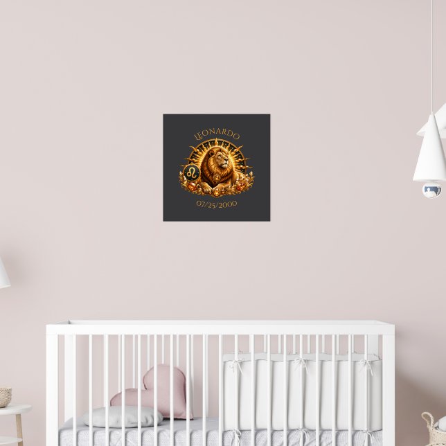 Poster Cartaz Personalizado do Signo de Leão em Dourado e (Berçário 2)