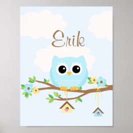 Poster Cartaz personalizado menino azul bebê coruja