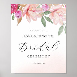 Poster Cartaz Pintado à Mão com Aquarela Floral Elegante