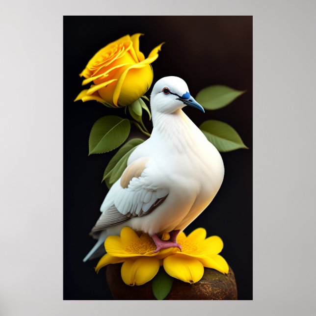 Poster Cartaz - Pombo Branco Flores Amarelas Paz (Frente)
