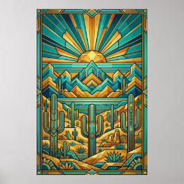 Poster Cartaz pôr do sol no deserto em Art Déco - Saguaro