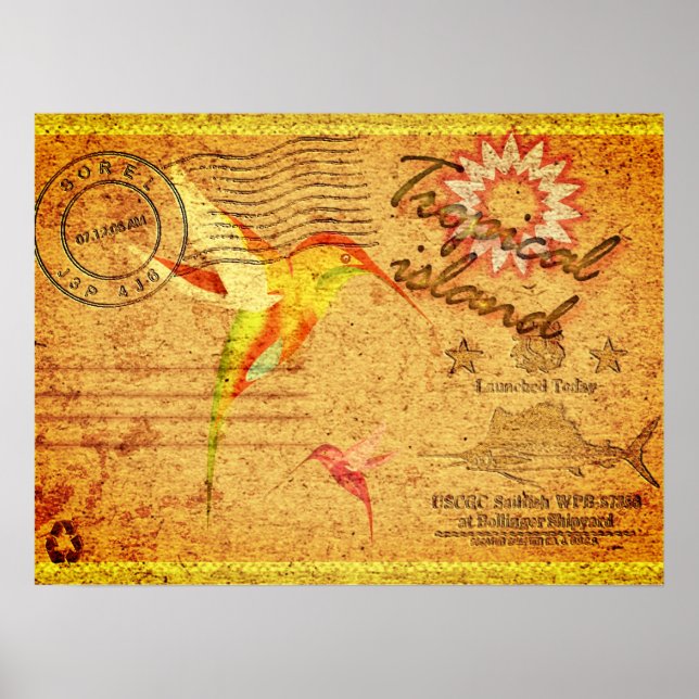 Poster Cartaz-postal da ilha Tropical-Hummingbird (Frente)