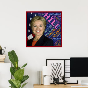 Pôster Cartaz Pres Hillary Clinton, Bandeira e Palavras d