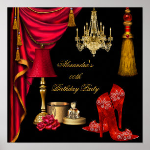 Poster Cartaz Preto Dourado de Luxo para Mulheres Vermelh
