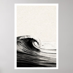 Poster Cartaz Preto e Branco de Estudo de Onda do Oceano
