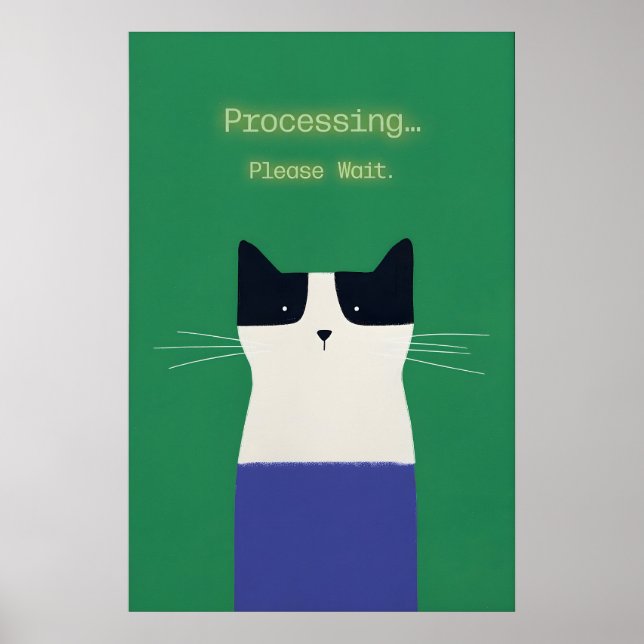 Poster Cartaz 'Processando' de Gato Engraçado Arte de Hum (Frente)