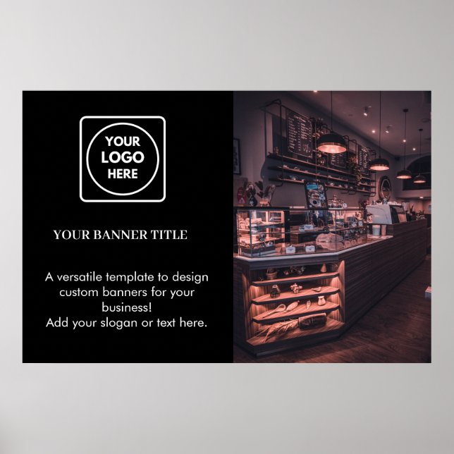 Poster Cartaz Promocional Preto | Logotipo de Negócios Pe (Frente)