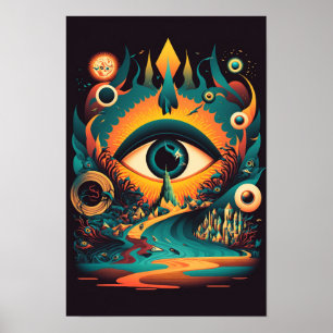 Poster Cartaz Psicodélico do Olho que Tudo Vê Místico 1