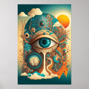 Poster Cartaz Psicodélico do Olho que Tudo Vê Místico 2