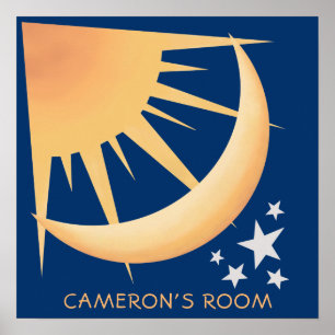 Poster Cartaz Quadrado Decorativo Sol, Lua e Estrelas